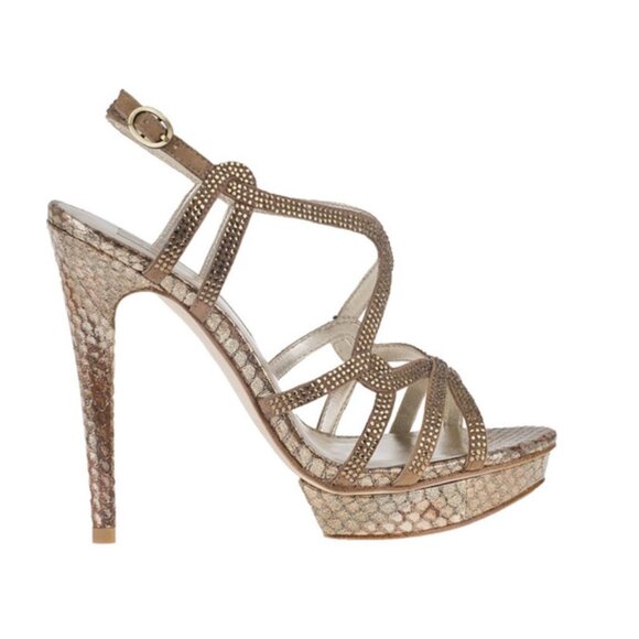 PELLE MODA‎ Flirt Evening Sandal Bronze Snake - excellent condition - Picture 1 of 11